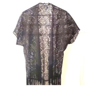 Goth Crochet Fringe Skull Kimono Wrap